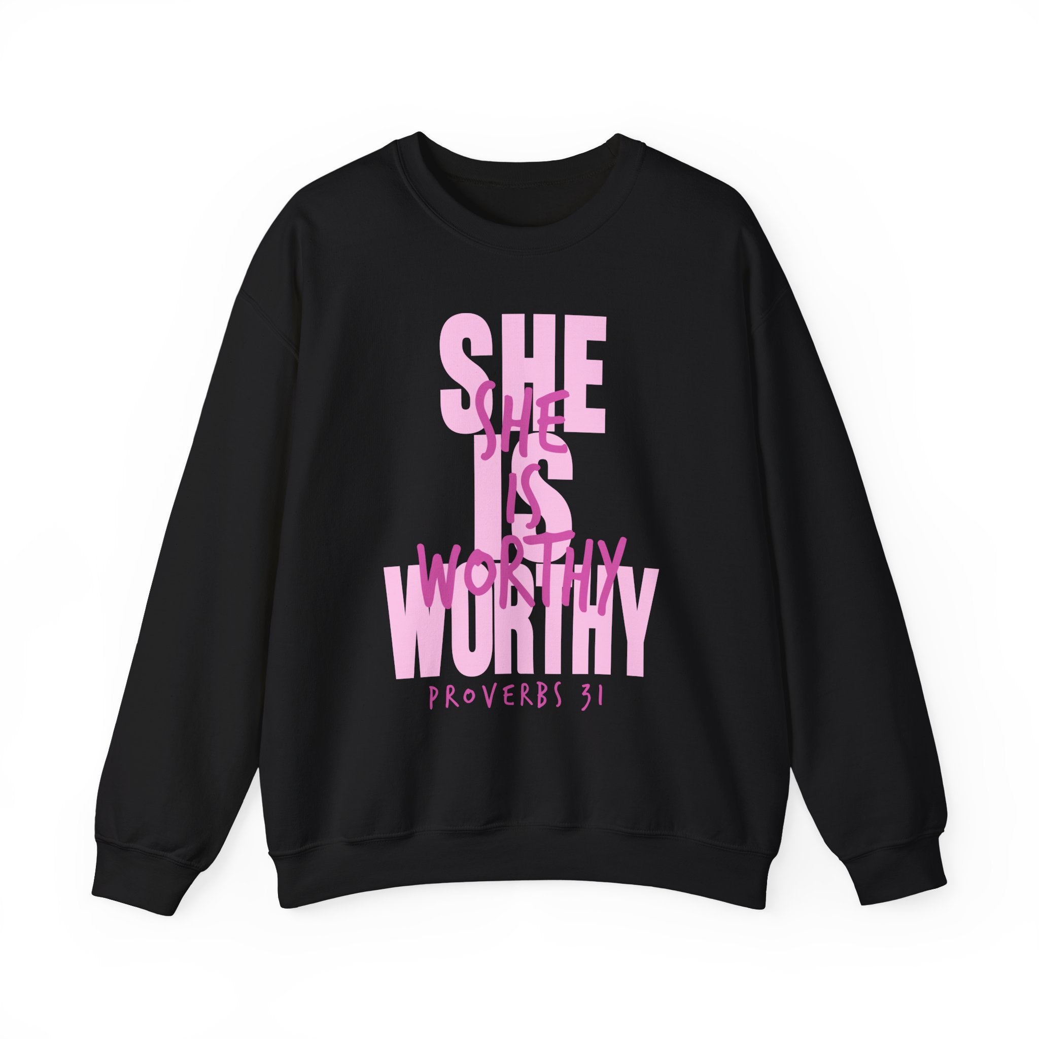 Christian Sweatshirt - She is Worthy, Cozy Bible Verse Apparel for Faith