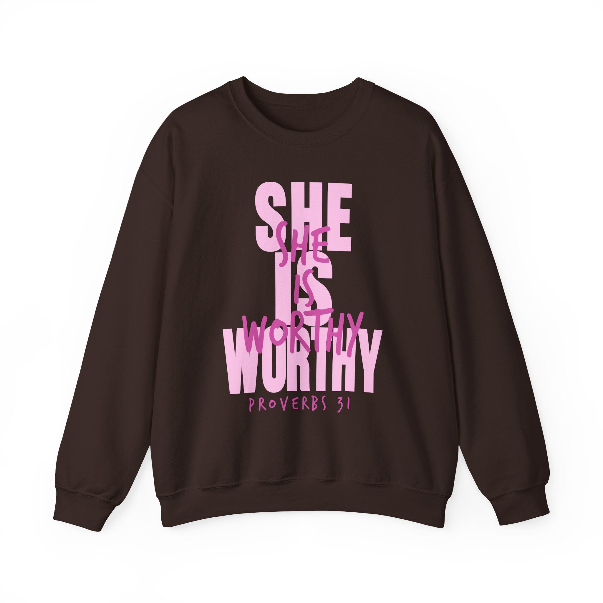 Christian Sweatshirt - She is Worthy, Cozy Bible Verse Apparel for Faith