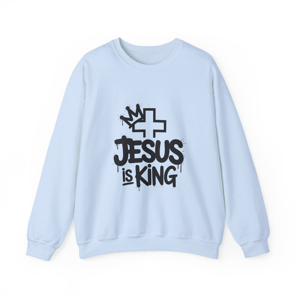 Christian Sweatshirt - Jesus is King Illustrated Design, Cozy Bible Verse Apparel for Faith