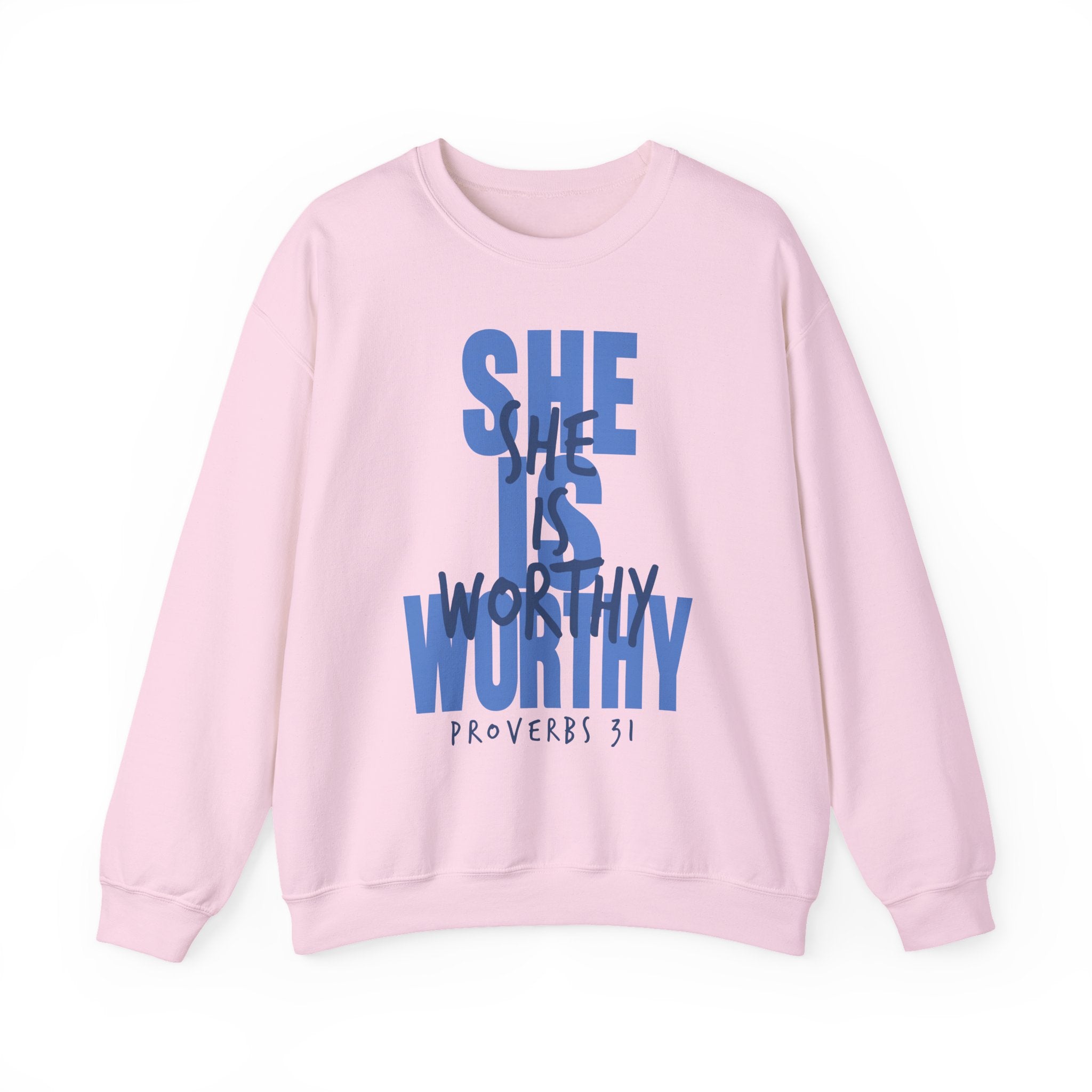 Christian Sweatshirt - She is Worthy, Cozy Bible Verse Apparel for Faith