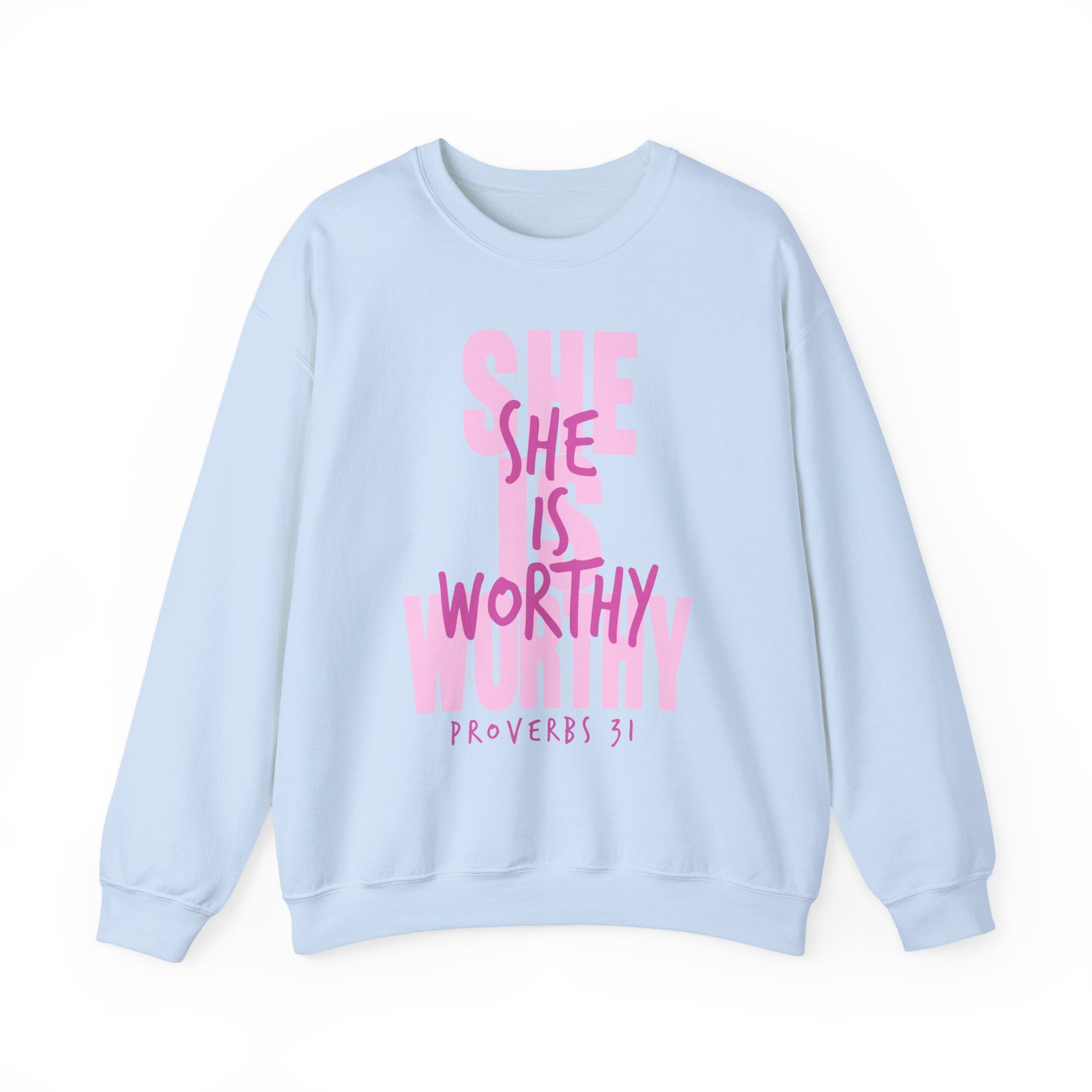 Christian Sweatshirt - She is Worthy, Cozy Bible Verse Apparel for Faith