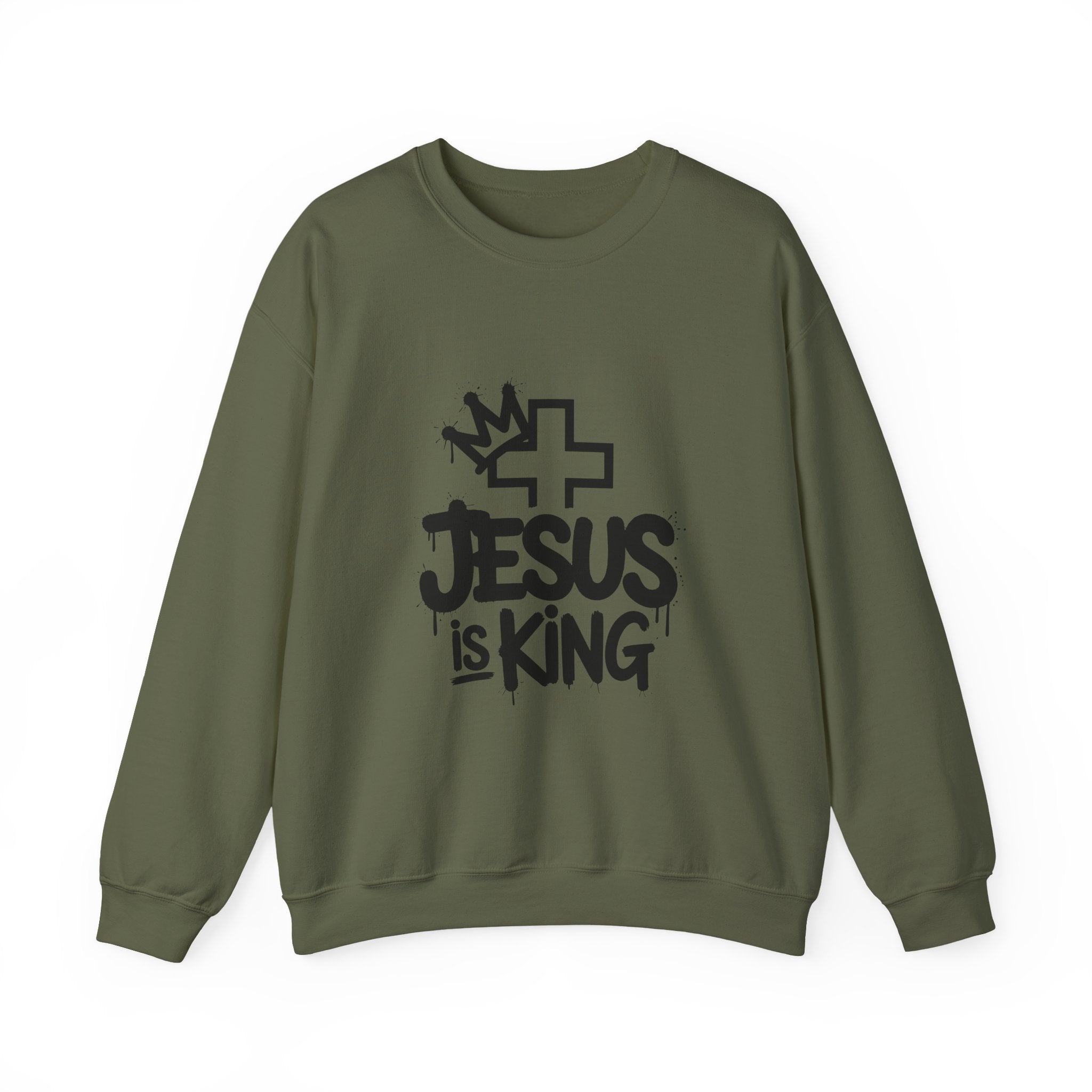 Christian Sweatshirt - Jesus is King Illustrated Design, Cozy Bible Verse Apparel for Faith