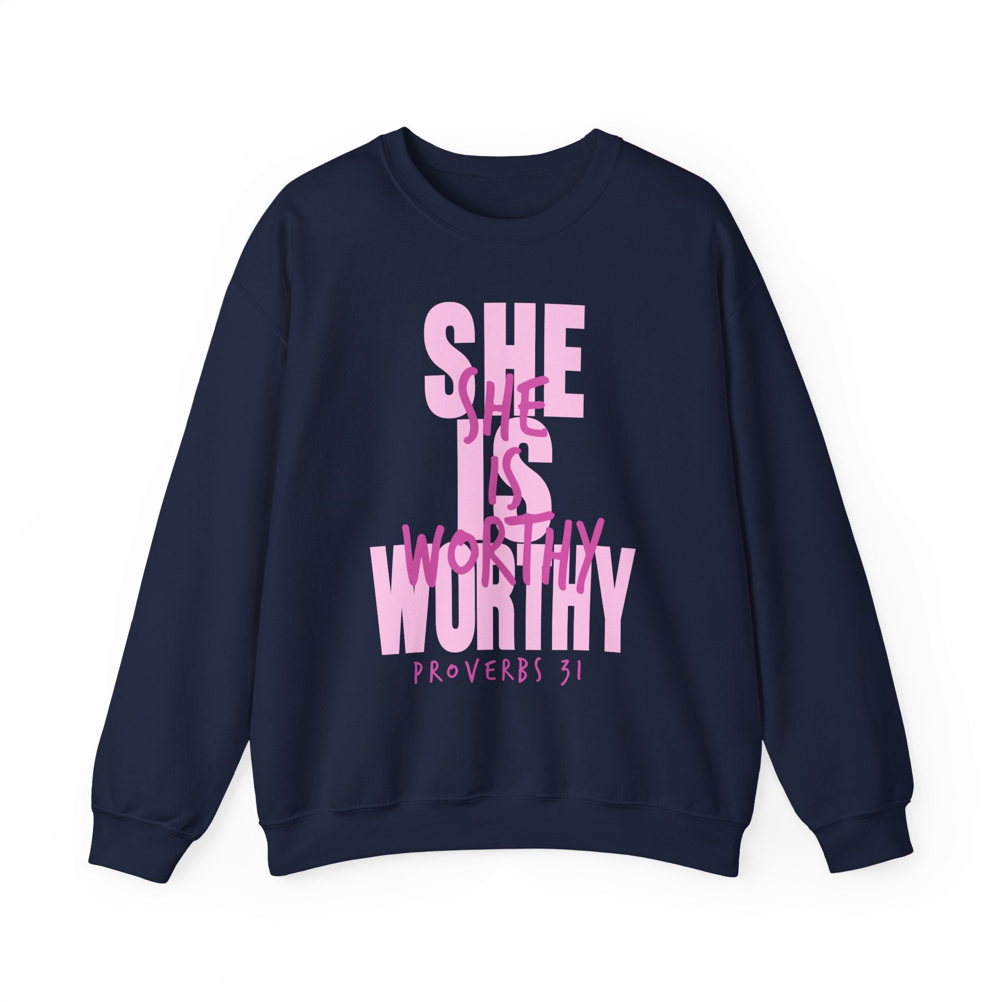 Christian Sweatshirt - She is Worthy, Cozy Bible Verse Apparel for Faith