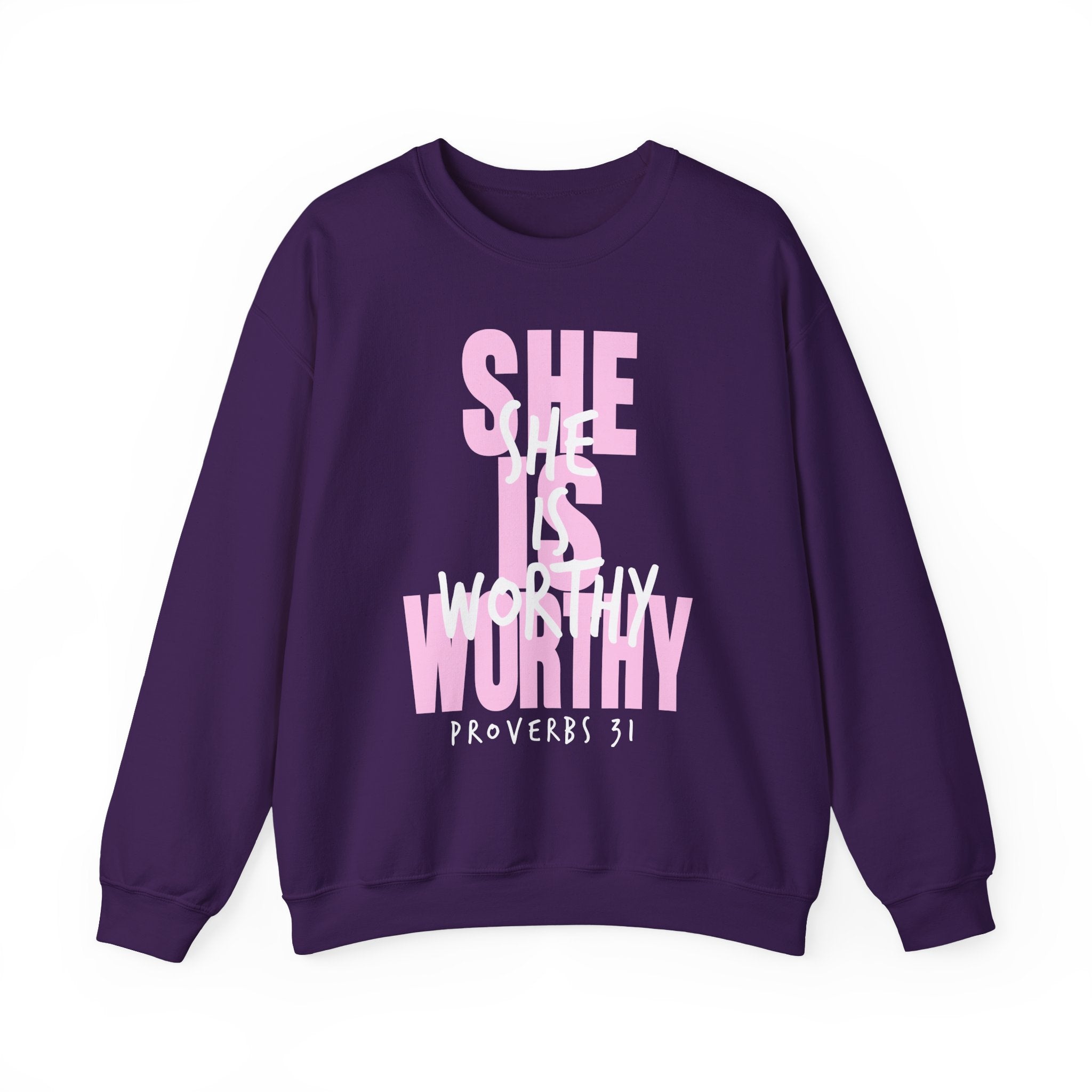 Christian Sweatshirt - She is Worthy, Cozy Bible Verse Apparel for Faith