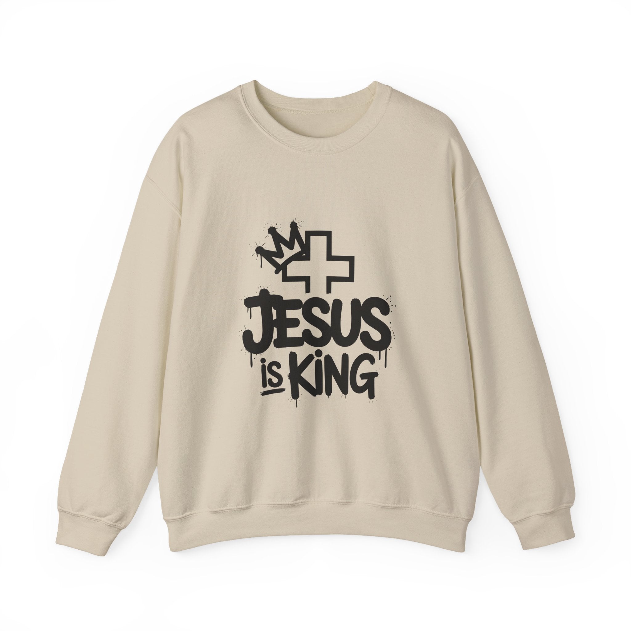 Christian Sweatshirt - Jesus is King Illustrated Design, Cozy Bible Verse Apparel for Faith