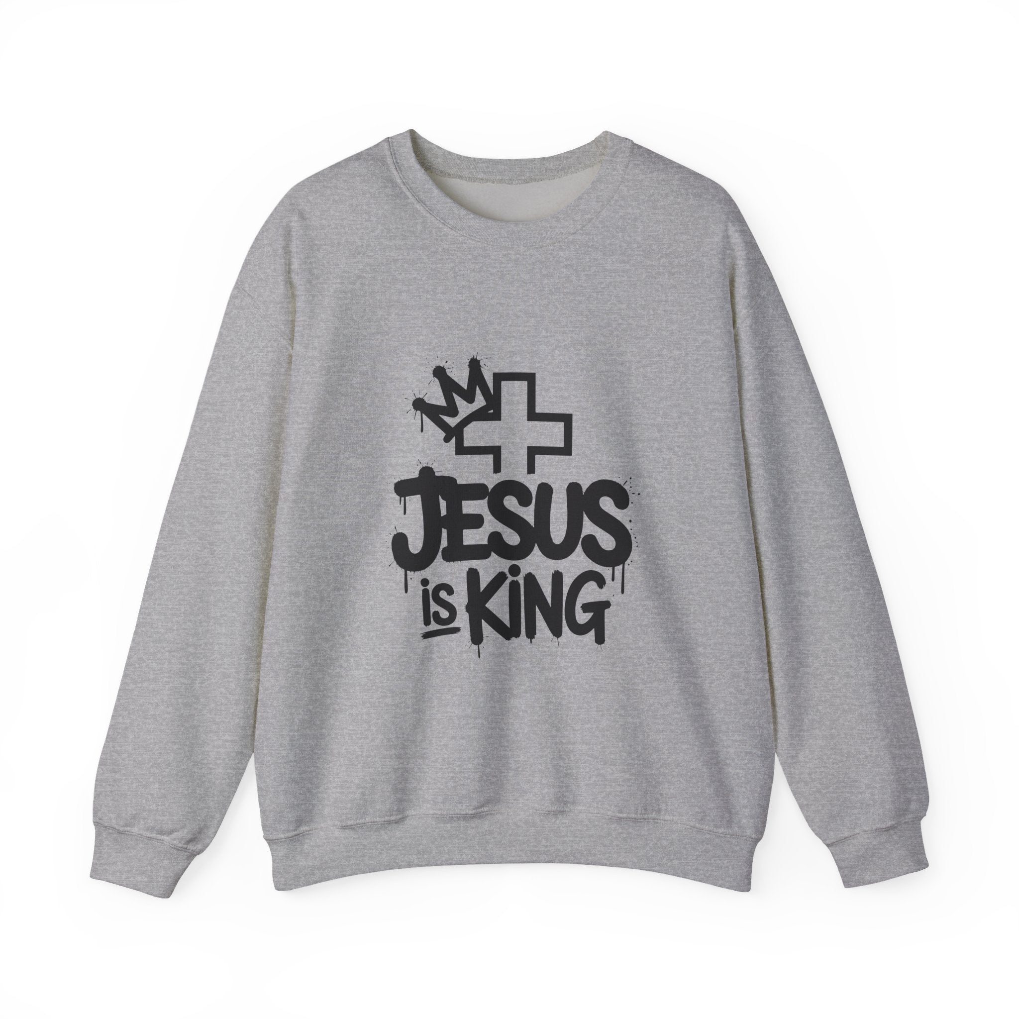 Christian Sweatshirt - Jesus is King Illustrated Design, Cozy Bible Verse Apparel for Faith