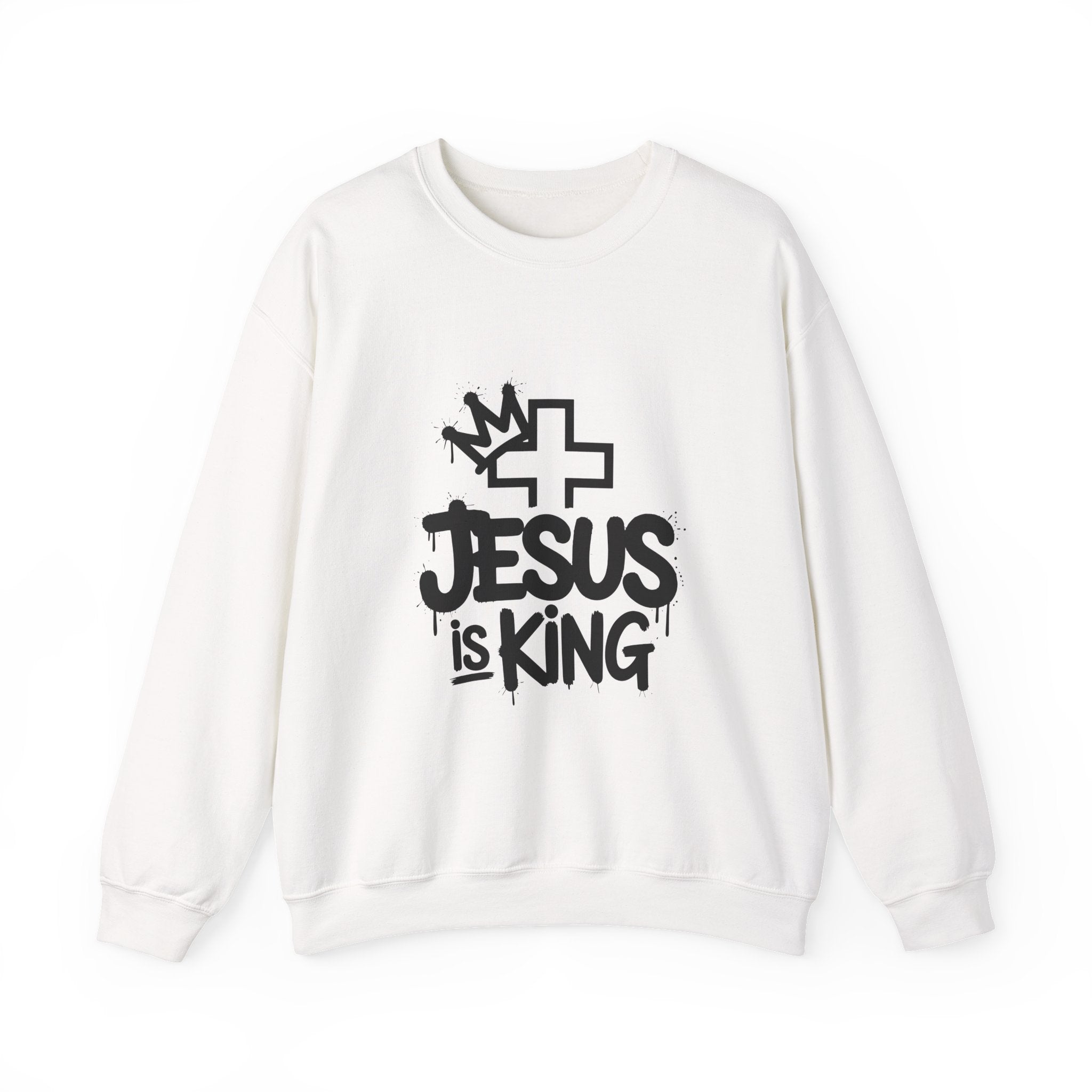 Christian Sweatshirt - Jesus is King Illustrated Design, Cozy Bible Verse Apparel for Faith