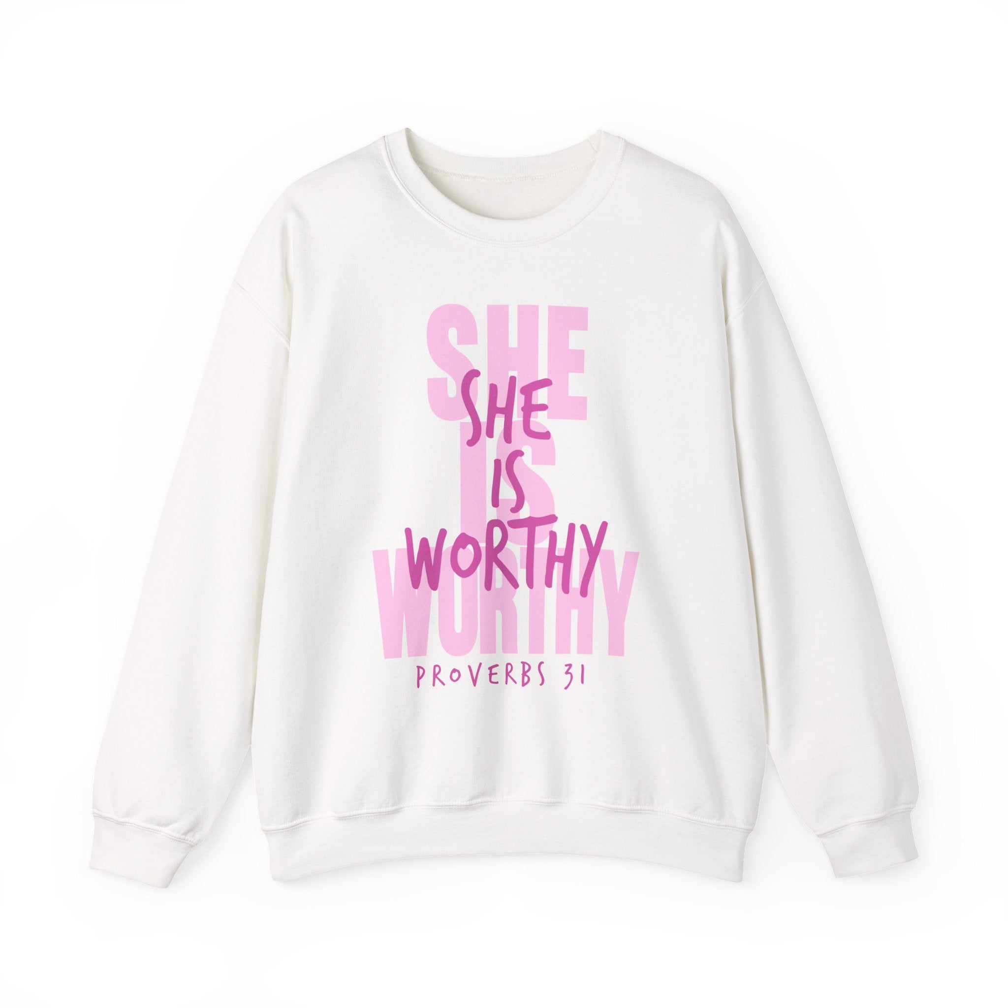 Christian Sweatshirt - She is Worthy, Cozy Bible Verse Apparel for Faith