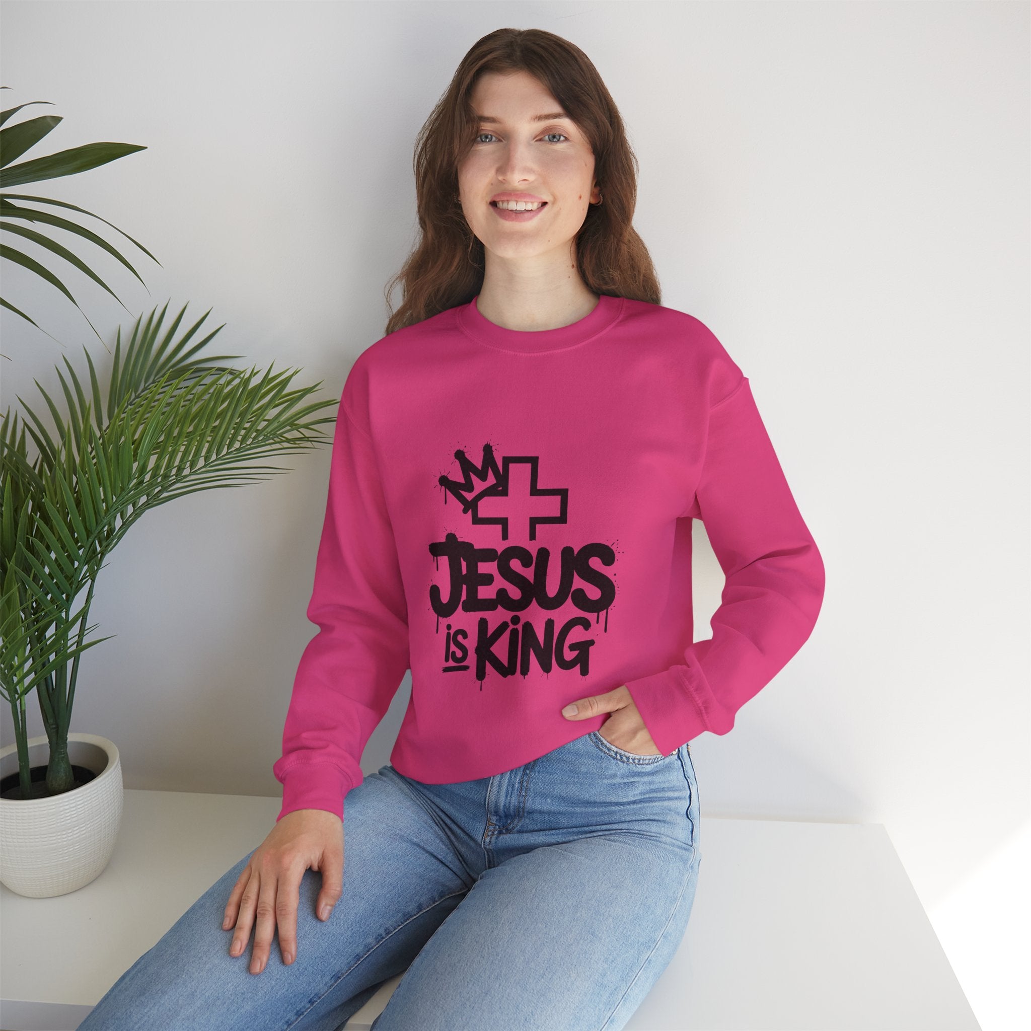 Christian Sweatshirt - Jesus is King Illustrated Design, Cozy Bible Verse Apparel for Faith