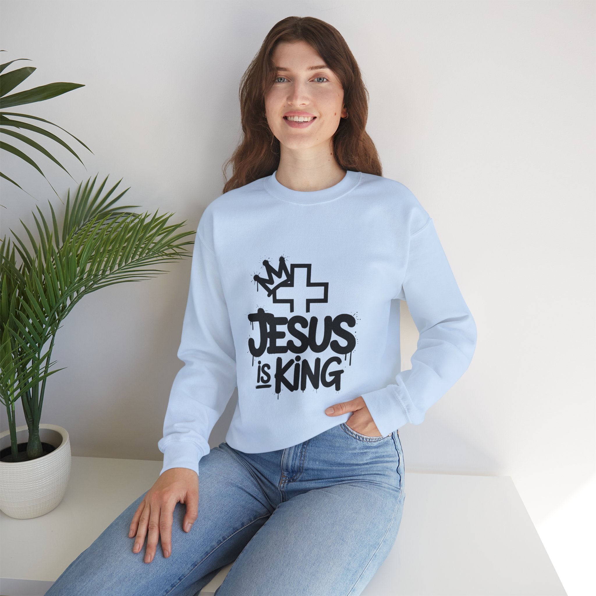 Christian Sweatshirt - Jesus is King Illustrated Design, Cozy Bible Verse Apparel for Faith