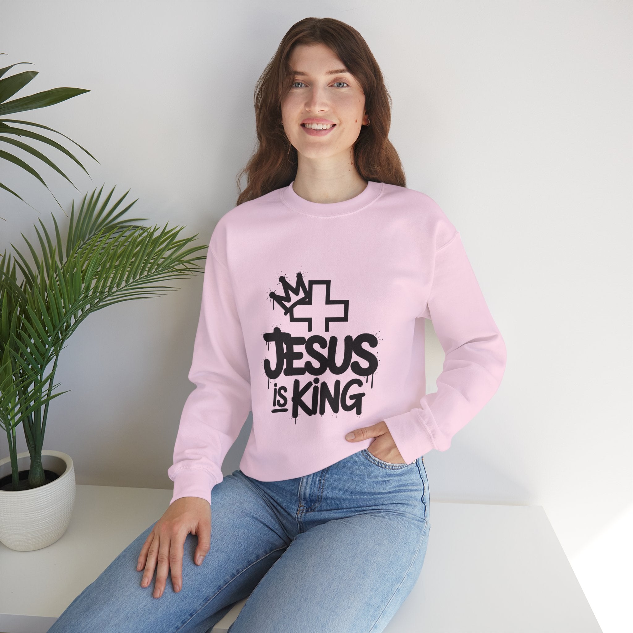 Christian Sweatshirt - Jesus is King Illustrated Design, Cozy Bible Verse Apparel for Faith