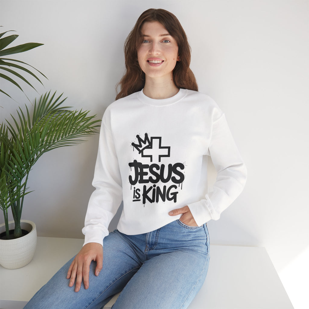 Christian Sweatshirt - Jesus is King Illustrated Design, Cozy Bible Verse Apparel for Faith