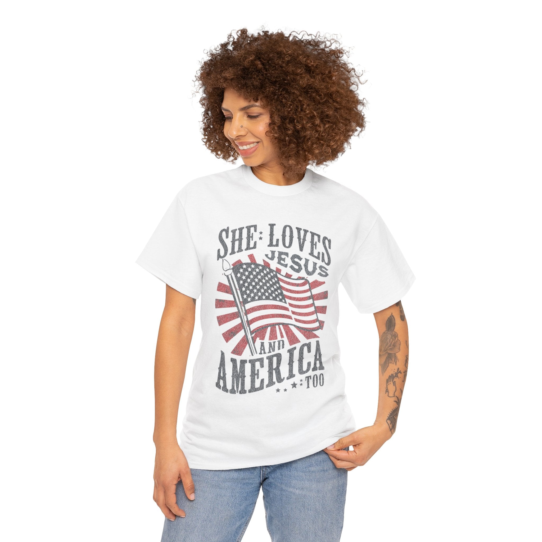 Christian T-Shirt: She loves Jesus and America, Faith-Based Apparel