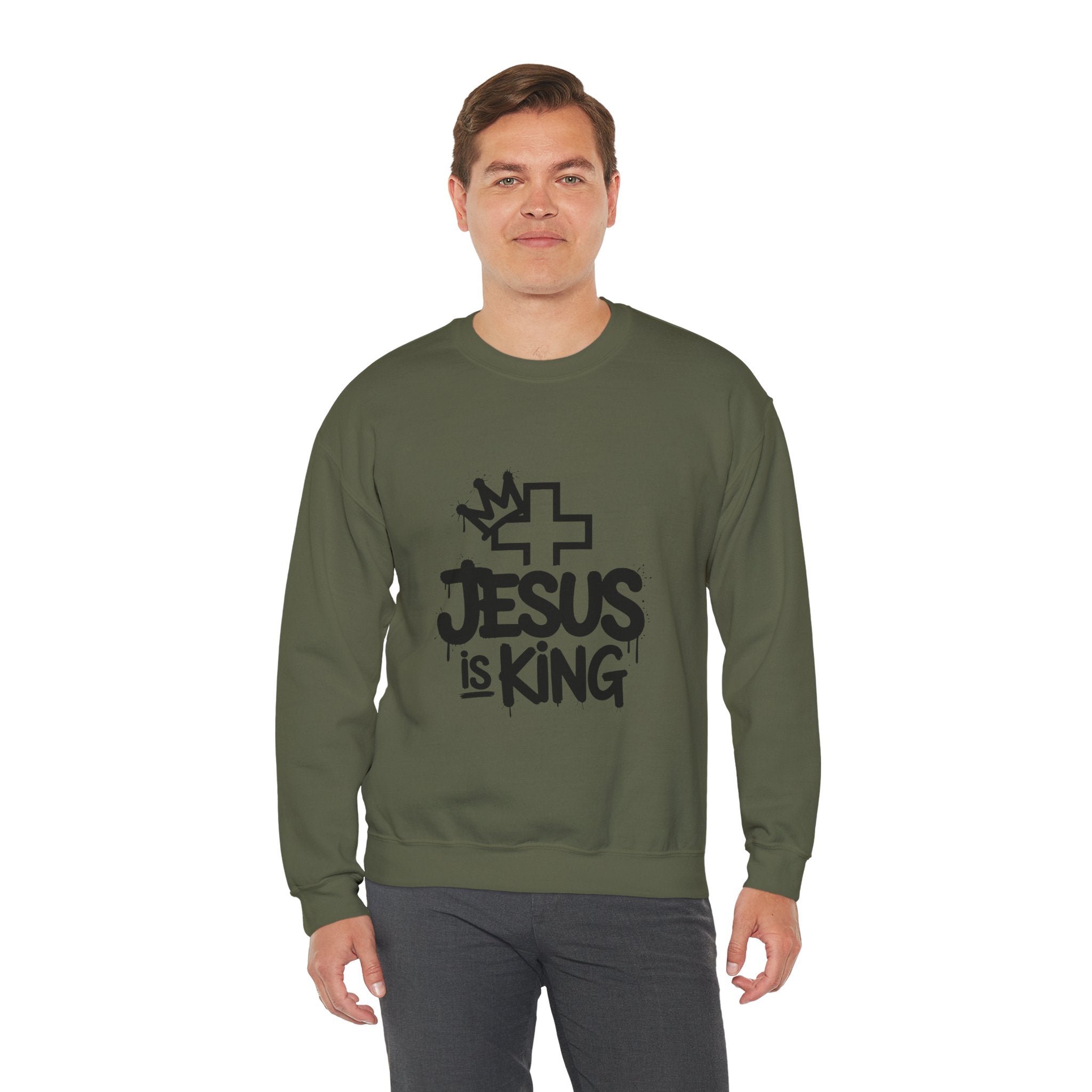 Christian Sweatshirt - Jesus is King Illustrated Design, Cozy Bible Verse Apparel for Faith