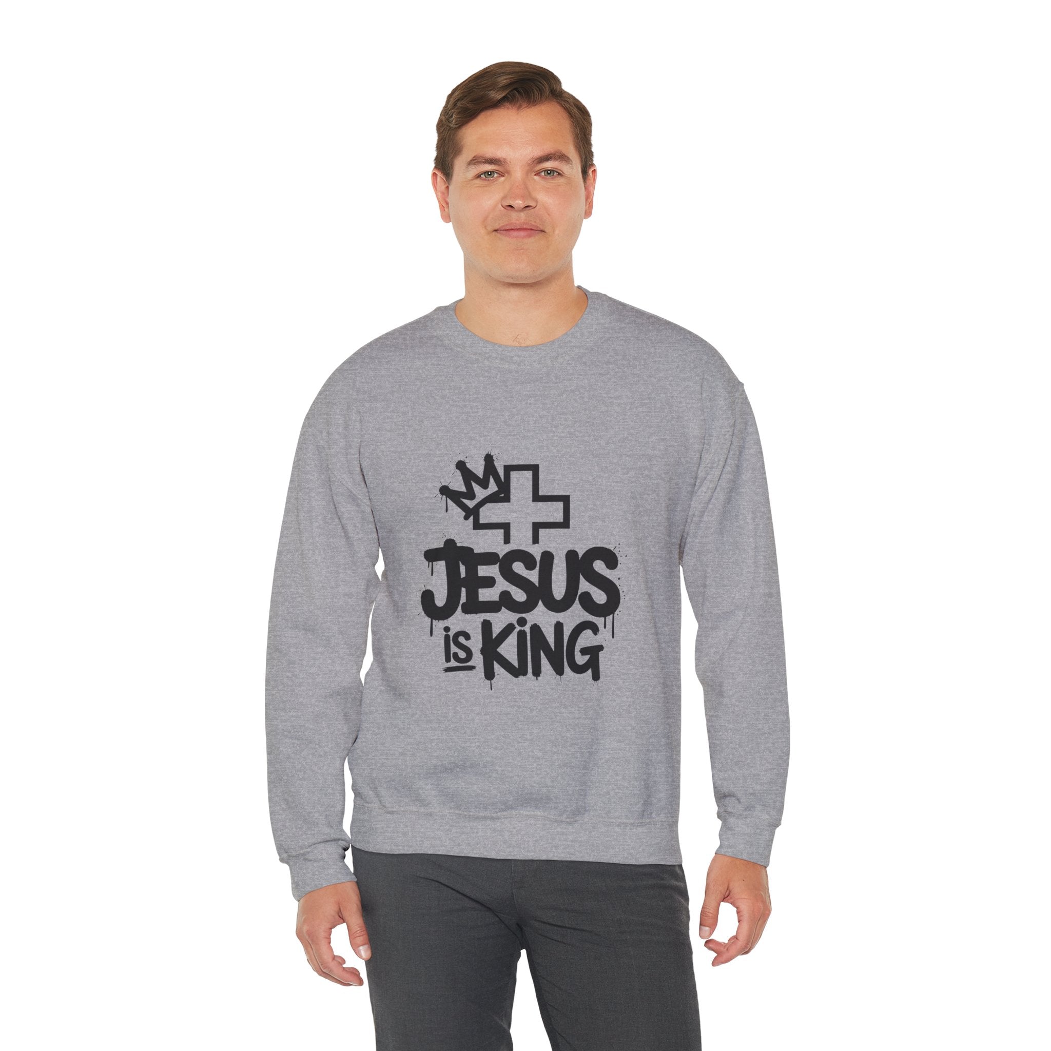 Christian Sweatshirt - Jesus is King Illustrated Design, Cozy Bible Verse Apparel for Faith